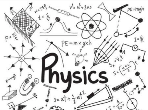 Physics, an image with many formulas and tools commonly found in the fundamental science.