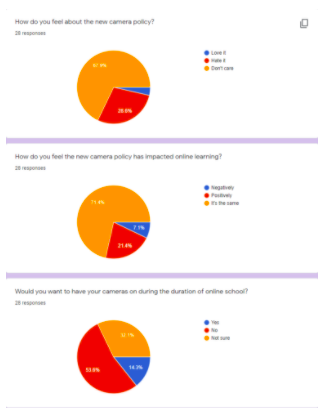 A survey of 28 students, varying in highschool grade, regarding the camera-on policy