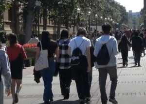MECA juniors walk along the pathway at USC during their field trip on March 31st.