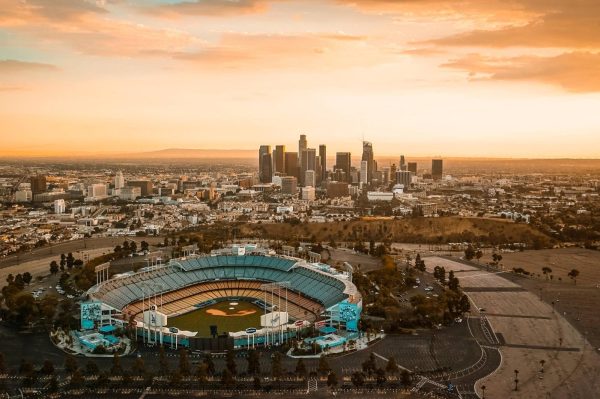 A birds eye view of Dodger stadium and the city of Los Angeles. (Image provided by: Pix4free)