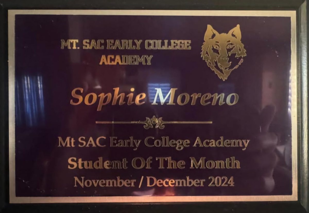 The plaque Moreno received for being one of two Students of The Month for November and December of 2024. 