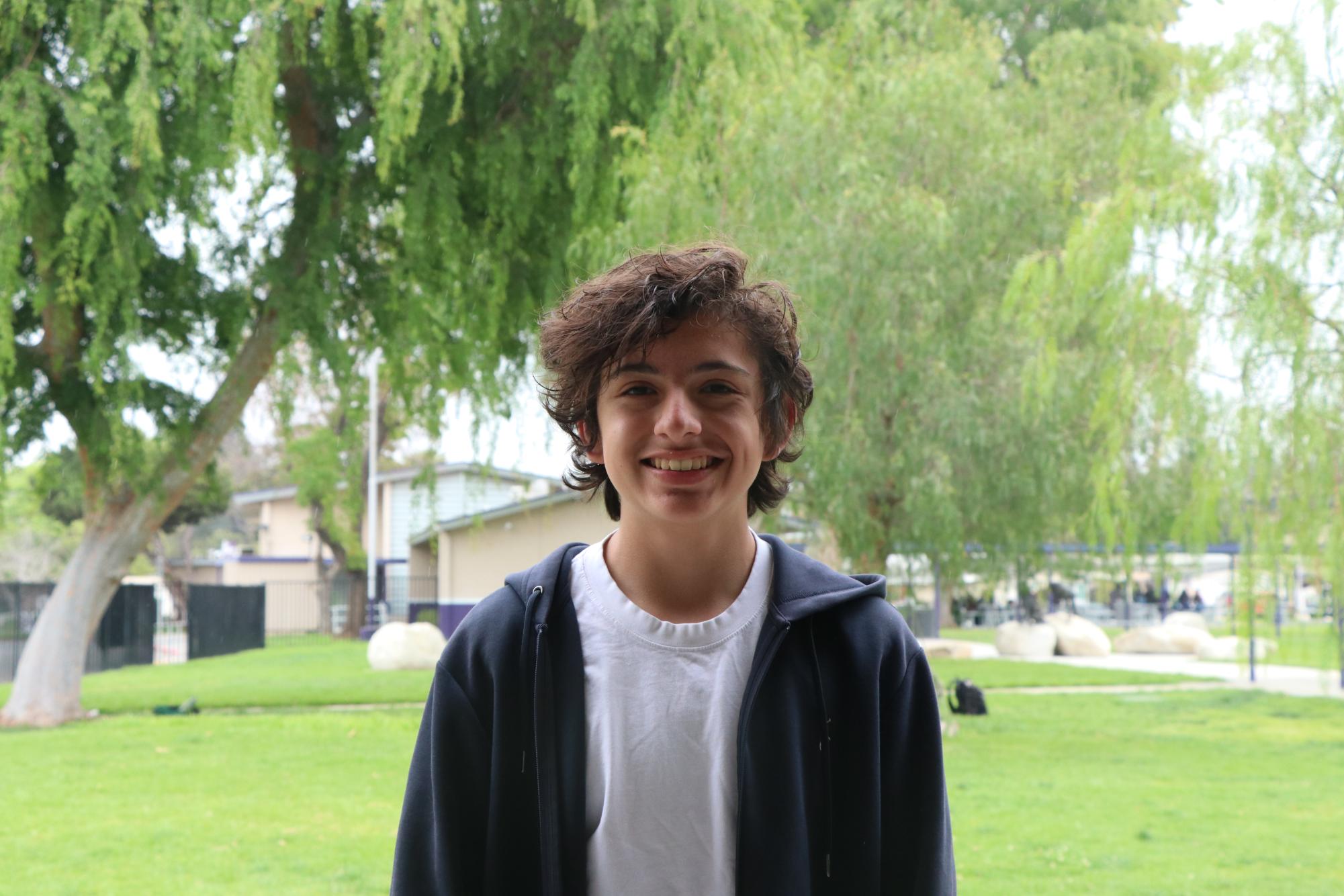 Anderson Puente, a freshman at Mt. SAC Early College Academy, in front of the wellness center.