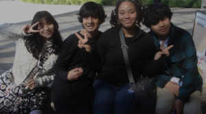 Freshmen (from left to right) Sophia Marroquin, Michael Warawita, Lola Faniel, Mateo/Adrian Barcelona, at Cal Poly Pomona University