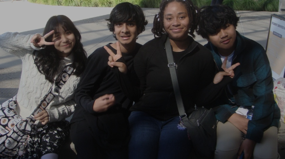 Freshmen (from left to right) Sophia Marroquin, Michael Warawita, Lola Faniel, Mateo/Adrian Barcelona, at Cal Poly Pomona University