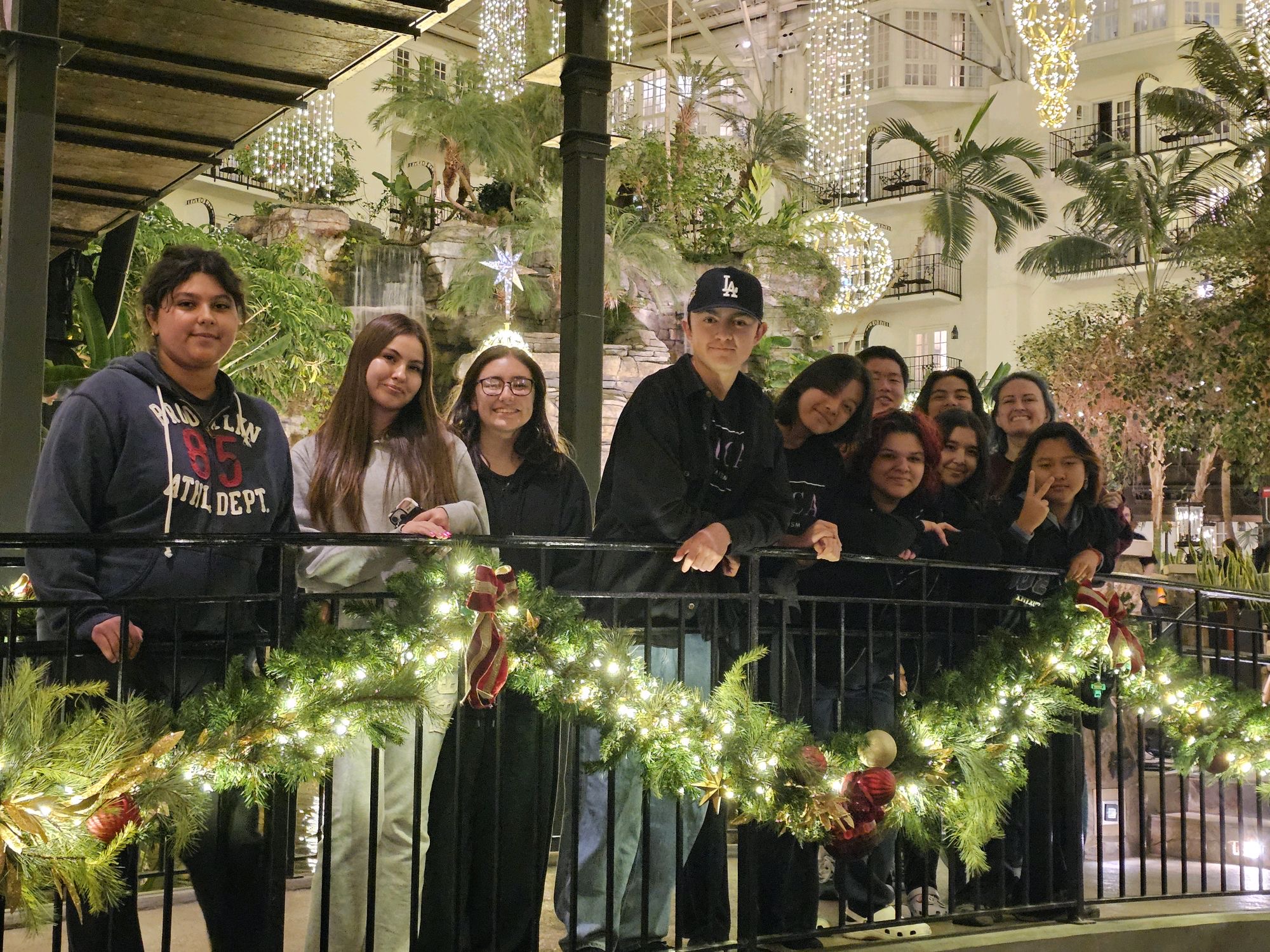 The inside of the resort was decorated for the holidays with many lights. Left to Right: Ava Roman, Emily Lassiter, Bella Tavera-Gonzalez, me (Jared Jimenez), Iliana Maldonado, William Liu, Autumn Pagan, John Paul Mayoralgo, Mia Romo, Courtney Bell, Raeka Wang.