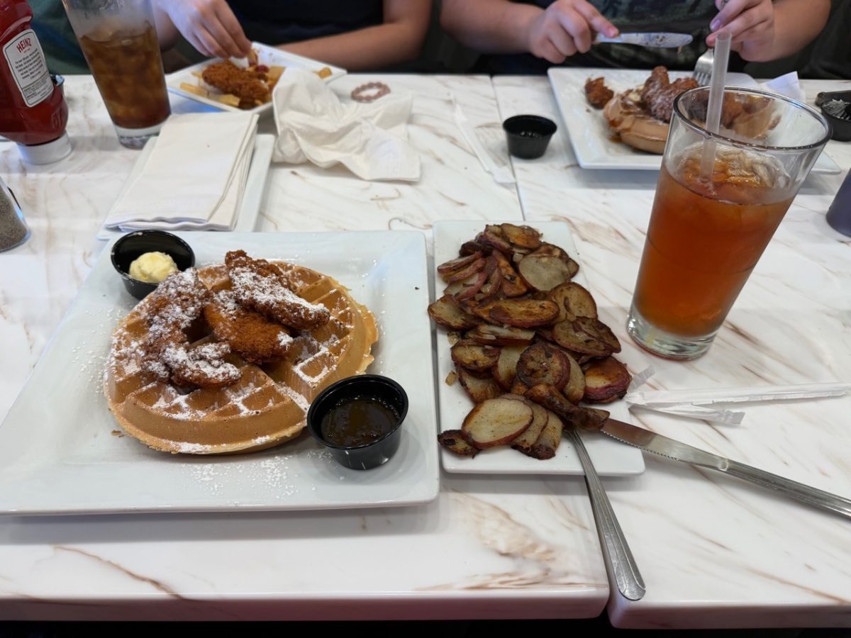 The chicken and waffles was delicious.