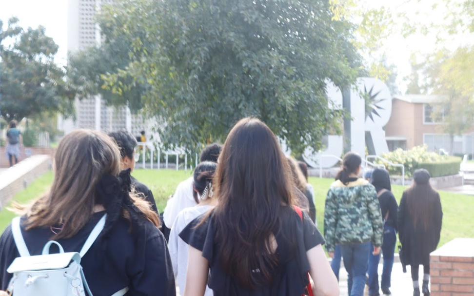 MECA students walk to the student center at the University of California, Riverside. 