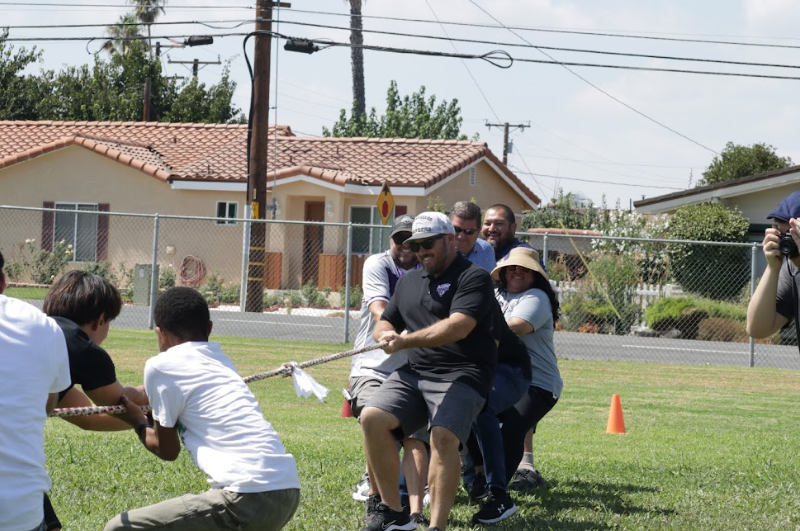 The staff and the seniors were competeing aginst each other during the class competion.