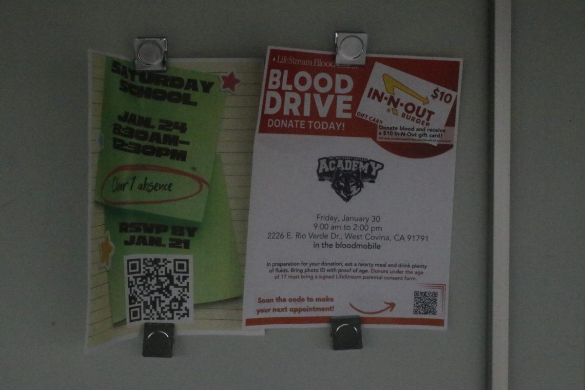Information for the blood drive that was located on the front of the media center door.