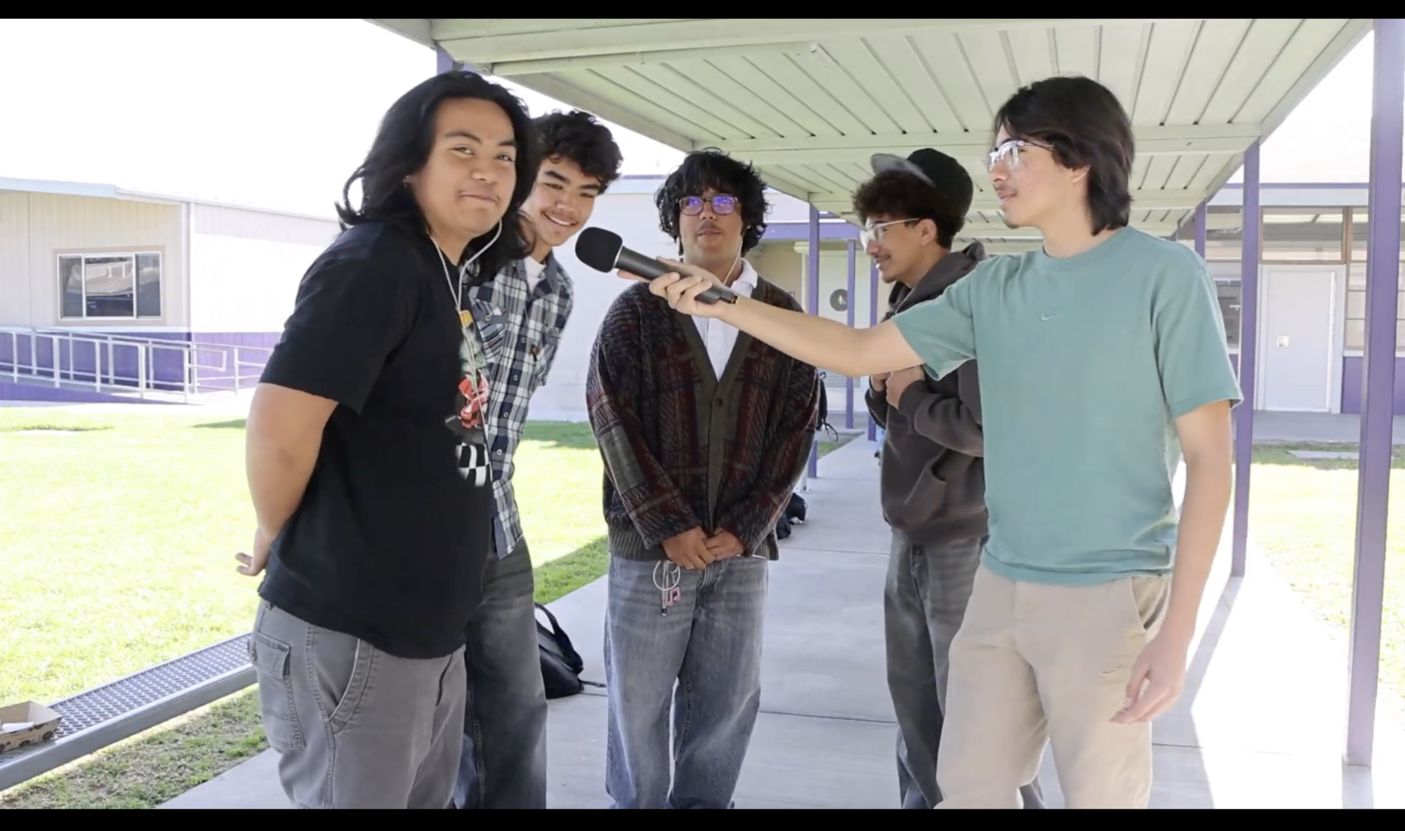 Julian Puente interviews 10th graders John Paul Mayoralgo, Miguel Orozco, Noah Cevallos, and Brandon Dimian.