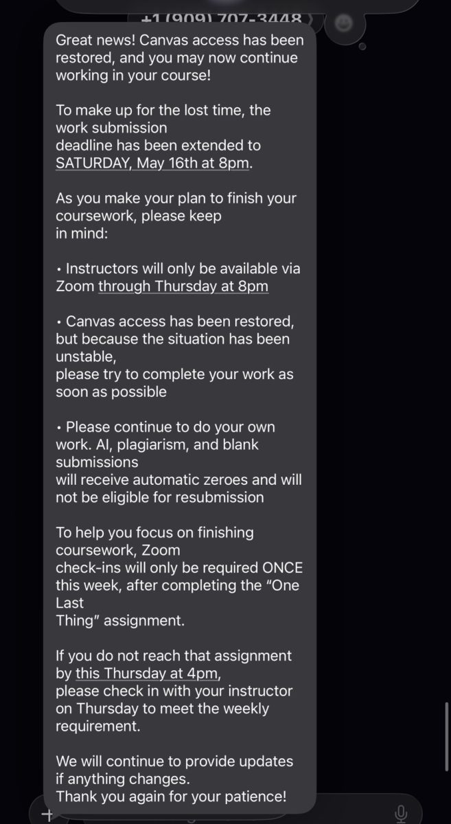 The message was sent to students over text through the High School Referral Program or HSR. Screenshot provided by Leyna Tran